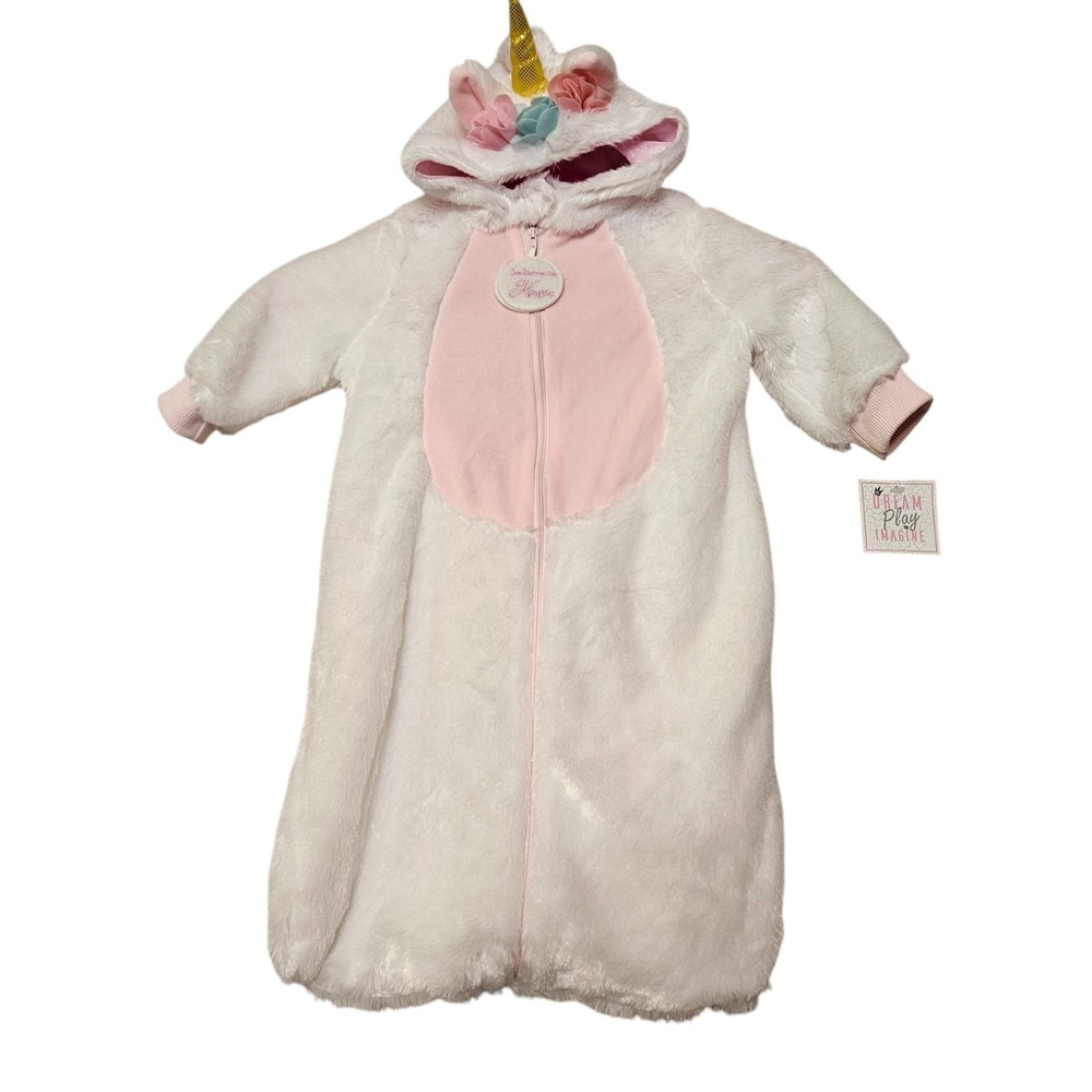 NWT Hooded Unicorn Costume Infant 3-6M White Pink Sparkle Horn Easter‎ Dress-Up